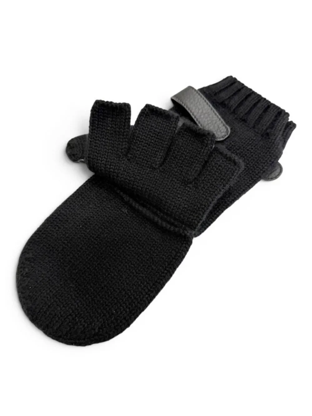 Hermes Lionel Cashmere 100% Series Button Deerskin Leather Knit Gloves Mittens